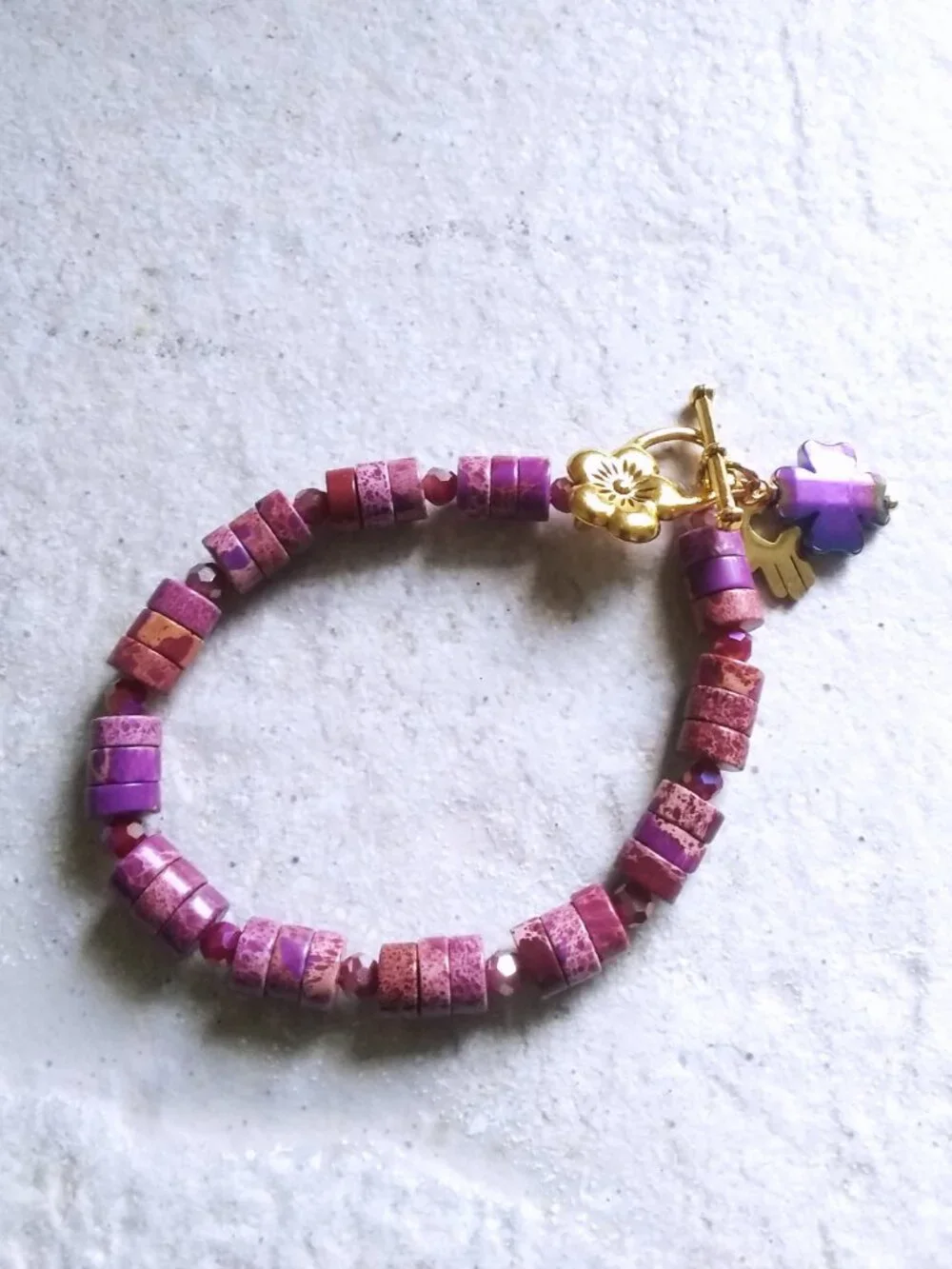 Luck & Blessings! Pink Mauve & Purple Hues Sea Sediment Jasper Stretch Bracelet